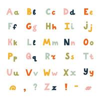 Cute funky 3d alphabet set with uppercase and lowercase letters, punctuation marks. Big collection of bold playful font. Funny latin ABC for book cover, logotype, festival headline vector