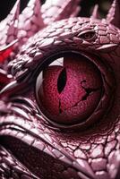 AI generated close up of pink dragon eye in dark background,3d rendering photo