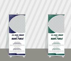 Rollup banner design with simple shapes for minimalistic company promotion. Fitness gym roll up banner template collection vector