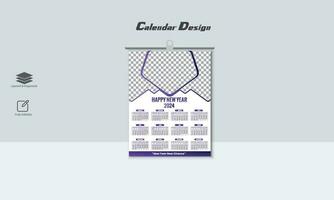 One page calendar design 2024 vector