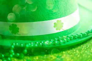 St. Patrick's Day Celebration, Festive Irish Holiday with Green Background, Concept of Shamrock Tradition in March Festival photo