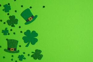 St. Patrick's Day Celebration, Festive Irish Holiday with Green Background, Concept of Shamrock Tradition in March Festival photo