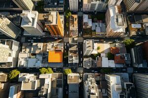 ai generado urbano arquitectura moderno ciudad encima edificios céntrico terminado negocio calle zumbido foto