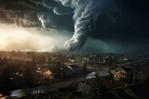 AI Generated Apocalypse storm light art landscape illustration fantasy background mountain dark city photo