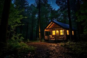 ai generado choza edificio arboles hogar hermosa antiguo cabina de madera casa cielo naturaleza madera rural foto