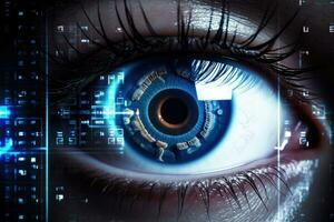 ai generado iris sistema ver humano seguro visión ciberespacio Ciencias ojo concepto datos de cerca foto