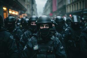 ai generado ley seguridad protesta calle alboroto oficial política hombres gobierno reunión policía foto