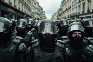 AI Generated Europe politics riot police police demonstration protest street security france paris photo