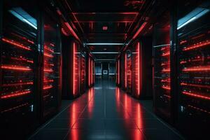 AI Generated Computing room center database server rack hardware system internet technology cloud photo