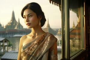 AI Generated Lady portrait lifestyle background thailand culture asia women tradition pretty photo