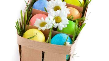 Colourful Easter Eggs. Vibrant, Festive Holiday Decorations Symbolizing Spring Celebration and Traditional Ornate Designs photo