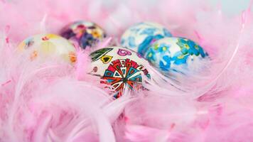 Colourful Easter Eggs. Vibrant, Festive Holiday Decorations Symbolizing Spring Celebration and Traditional Ornate Designs photo