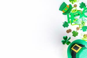 St. Patrick's Day Celebration, Festive Irish Holiday with Green Background, Concept of Shamrock Tradition in March Festival photo