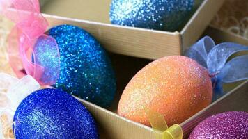 Colourful Easter Eggs. Vibrant, Festive Holiday Decorations Symbolizing Spring Celebration and Traditional Ornate Designs photo