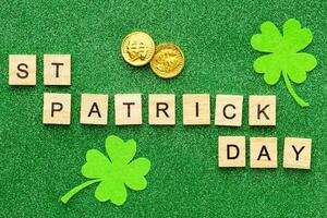 St. Patrick's Day Celebration, Festive Irish Holiday with Green Background, Concept of Shamrock Tradition in March Festival photo