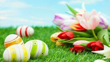 Colourful Easter Eggs. Vibrant, Festive Holiday Decorations Symbolizing Spring Celebration and Traditional Ornate Designs photo