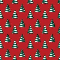 Christmas tree in seamless pattern on red background. vector