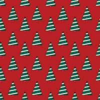 Christmas tree in seamless pattern on red background. vector