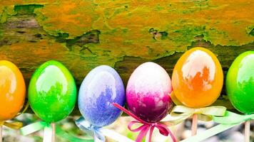 Colourful Easter Eggs. Vibrant, Festive Holiday Decorations Symbolizing Spring Celebration and Traditional Ornate Designs photo