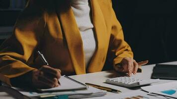 Audit concept,Administrator business man financial inspector and secretary making report calculating balance. Internal Revenue Service checking document. video