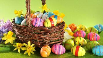 Colourful Easter Eggs. Vibrant, Festive Holiday Decorations Symbolizing Spring Celebration and Traditional Ornate Designs photo