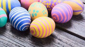 Colourful Easter Eggs. Vibrant, Festive Holiday Decorations Symbolizing Spring Celebration and Traditional Ornate Designs photo