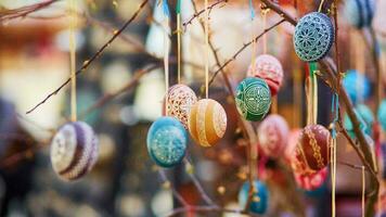 Colourful Easter Eggs. Vibrant, Festive Holiday Decorations Symbolizing Spring Celebration and Traditional Ornate Designs photo