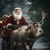 AI generated Christmas beautiful santa claus riding generated by Ai photo