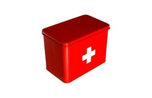 Emergency First Aid Kit, Medical Emergency Supplies for Health Care and Safety, Isolated for Rescue and Treatment Support photo