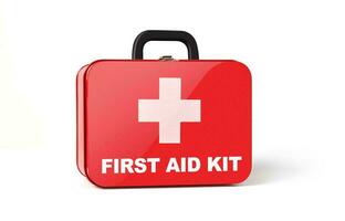 Emergency First Aid Kit, Medical Emergency Supplies for Health Care and Safety, Isolated for Rescue and Treatment Support photo