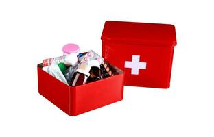 Emergency First Aid Kit, Medical Emergency Supplies for Health Care and Safety, Isolated for Rescue and Treatment Support photo