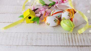 vistoso Pascua de Resurrección huevos. vibrante, festivo fiesta decoraciones simbolizando primavera celebracion y tradicional florido diseños foto