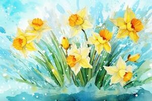 AI Generated Background summer plant blossom flower easter spring bright blooming daffodil green photo