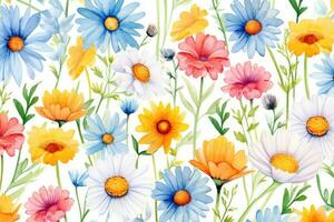 AI Generated White daisy textile flower nature summer pattern watercolor seamless wallpaper plant photo