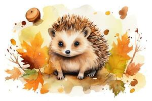 AI Generated Horizontal prickly landscape wildlife young cute animal hedgehog green european photo