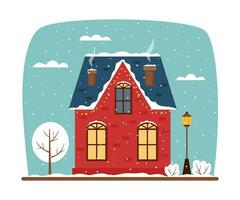 Winter house on sky background vector