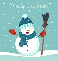 Snowman with broomstick vector