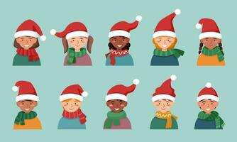 Children in Santas hats vector