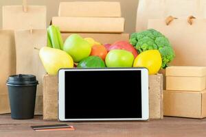 Food, packaging and tablet screen photo