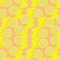 Yellow lemons pattern style on isolated background, with a piece of lemon on isolated orange background. A yellow lemons for textile used in juice concept vector