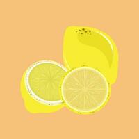Group of yellow lemon with a piece of lemon on isolated orange background. A yellow lemons for textile used in juice concept vector