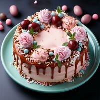 AI generated Large festive bright cake, creamy sweet pie - AI generated image photo