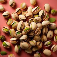AI generated Scattering pistachio nuts, quick BIO snack - AI generated image photo