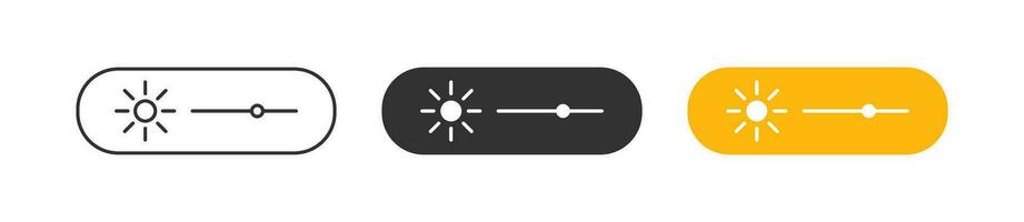 Bright level icon. Screen light symbol. Contrast bar signs. UI phone symbols. Brightness setting icons. Black, yellow color. Vector sign.