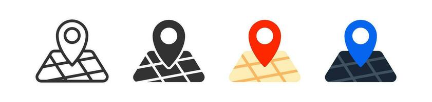 Map pin icon. Geo location signs. Road tag symbol. Place point symbols. Position pointer icons. Destination direction. Vector sign.