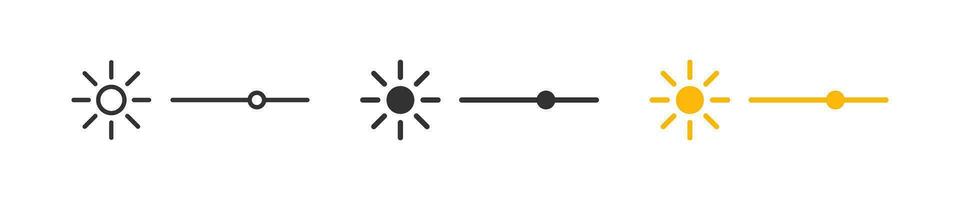 Bright level icon. Screen light symbol. Contrast bar signs. UI phone symbols. Brightness setting icons. Black, yellow color. Vector sign.