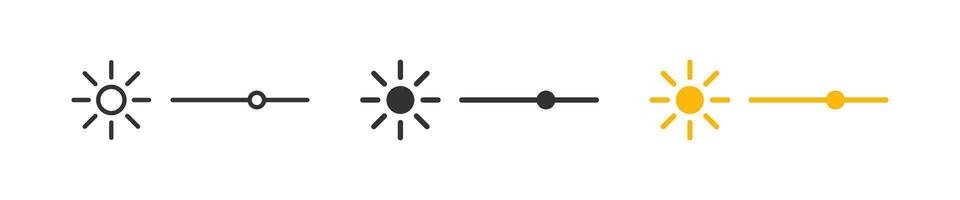 Bright level icon. Screen light symbol. Contrast bar signs. UI phone symbols. Brightness setting icons. Black, yellow color. Vector sign.