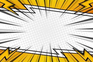 Blank yellow comic cartoon frame background template with lightning vector