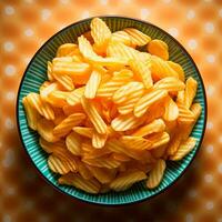 AI generated Plate of chips, potato snacks - AI generated image photo