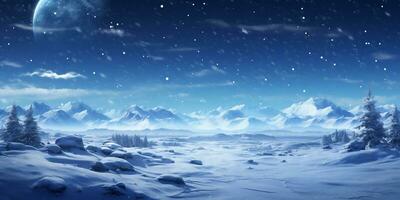 AI generated dreamy white snow winter background photo